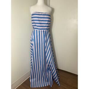 Aston Studio Blue and Pink Striped Strapless Maxi Dress Sz 6